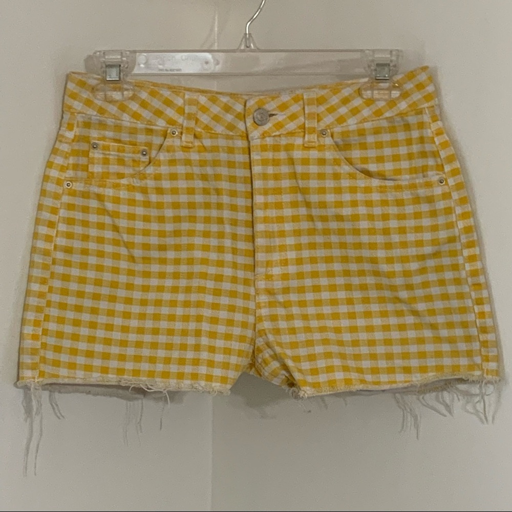 Topshop Moto Gingham Denim Mom Shorts